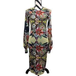 Petit Pois by Viviana G Artsy Floral Botanical Mesh Boho Bodycon Midi Dress